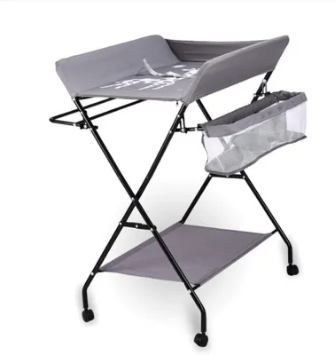 Image de Table à langer pour bébé - Pliable et réglable - Hauteur : 96 cm - Gris