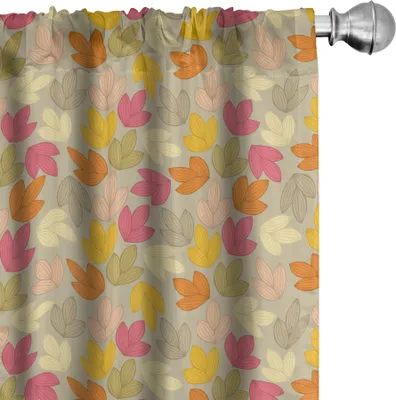Produktbild von ABAKUHAUS Orange und Gelb Vorhänge, Gardinen, Repetitive Muster der Herbst-Natur-Themed weiche Blätter, 2 Stück 75 x 245 cm, Mehrfarbig