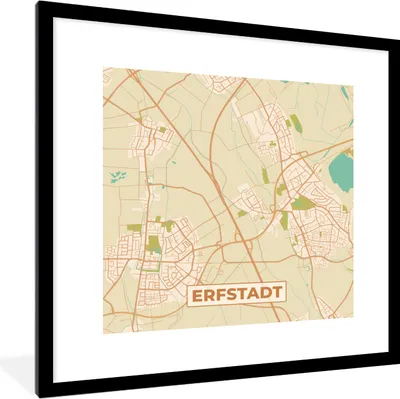 Produktbild von MuchoWow® Gerahmtes Poster Erfstadt - Stadtplan - Vintage - Karte 40x40 cm - Poster mit Schwarzem Bilderrahmen Wandposter Rahmen Foto Bilder - Poster - Plakat im Rahmen