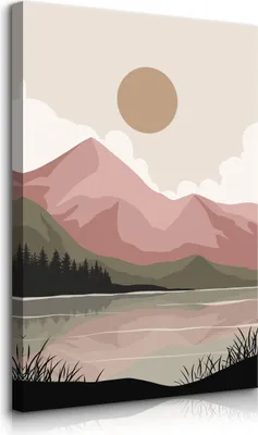 Produktbild von Muralo Leinwandbild Canvas für Büro LANDSCHAFT Berge Wald See Sonne Boho Stil Br. 80cm x Hö. 120cm