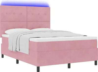 Image de Lit à ressort LED avec tête de lit Rose 160 x 200 cm Velours