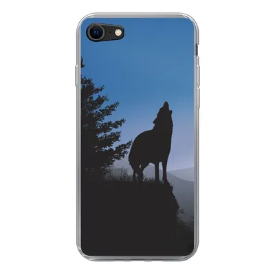 Produktbild von MuchoWow® Handyhülle Schutzhülle Hülle für iPhone 8 Wolf - Bäume - Scherenschnitt Silikon Softcase Handy Hülle - Schutzhaube