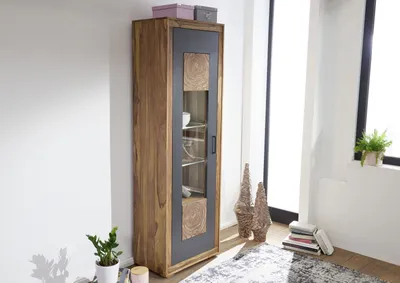 Produktbild von MASSIVMOEBEL24 Vitrine Sheesham 66x40x201 gebeizt TURIN #01