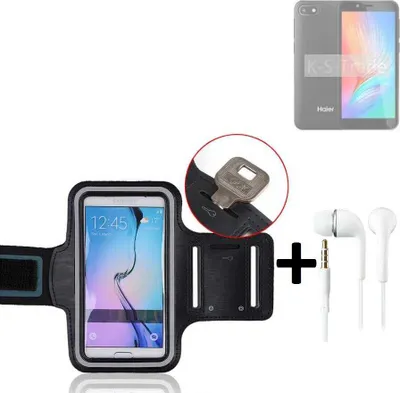 Produktbild von TOP SET kompatibel mit Haier Alpha A2 Lite Neopren Jogging Armband Sportarmband Oberarmband kompatibel mit Haier Alpha A2 Lite schwarz mit Reflektor