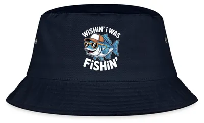 Produktbild von Spreadshirt Wishin´ I Was Fishin´ Angler Fischerhut, S/M (Caps), Navy