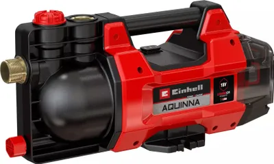 A red and black Einhell AQUINNA garden pump is shown against a white background.