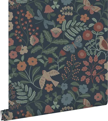 Obrázek produktu pro ESTAhome tapety květiny a ptáci tmavě modrá, růžová a zelená 53 cm x 10,05 m