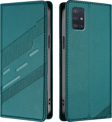 Produktbild von Hülle für Samsung Galaxy A51 5G, Kunstleder Brieftaschen Handyhülle mit Kartenfach und Standfunktion Grün