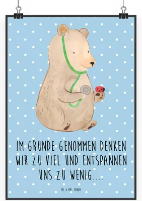 Produktbild von Mr. & Mrs. Panda Bild Bär Arzt DIN A1 - Blau Pastell - Geschenk, kunstposter, Doktorin, Doktor, Teddy, Professor, Ärztin, wandkunst, Wandbild, wanddeko, drucke