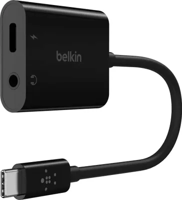 Obrázek produktu pro Belkin RockStar - adaptér USB-C na sluchátkový konektor / nabíjecí adaptér - USB-C samec na mini zástrčku, USB-C samice - 19,6 cm - USB Power Delivery (60 W)