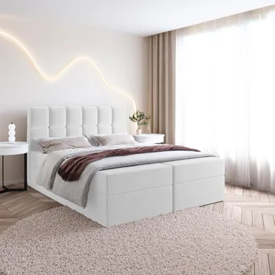 Produktbild von Bett Boxspringbett SELA 2 ohne Topper mit Bettkästen - Doppelbett, Stauraum, Schlafzimmer, Polsterbett, Bettgestell (160x200, Weiß - Fredo 25)