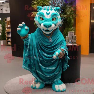 Produktbild von Türkises REDBROKOLY Tiger-Maskottchenkostüm mit Wickelrock und Schals