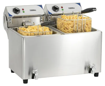 Elektrische Friteuse, 2 x 10 L, mit Ablassventil, Edelstahl