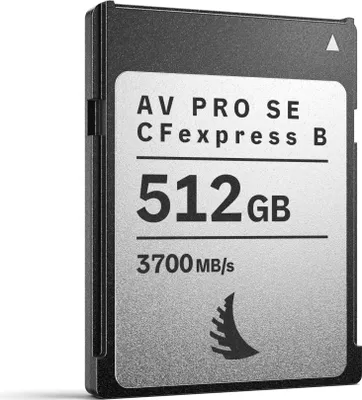 A close-up, angled view of a single CFexpress memory card against a white background.