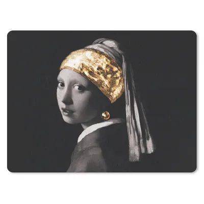 Produktbild von MuchoWow® Mauspad Mousepad Mädchen mit Perlenohrring - Vermeer - Schwarz - Weiß - Gold 23x19 cm - Mousepads - Maus Mat - Pad - Mausunterlage - Schreibtischunterlage - Mauspad