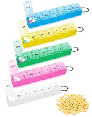 Produktbild von Pillenbox 7 Tage 7 Fächer Medikamentendosierer Feuchtigkeitsbeständig Mehrfarbig 5 Stück