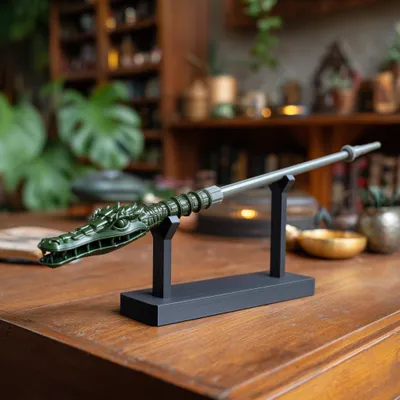 Fantasy-Zauberstab mit Drachen-Krokodil-Motiv und Ständer – Decords, Produktansicht 1