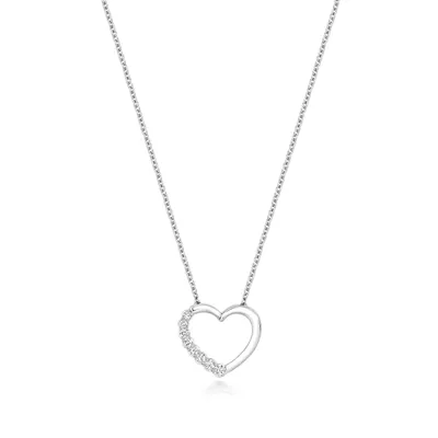 Produktbild von Atemberaubende 18 Karat (750) Weißgold Herz Damen - Diamant Halskette Brillant-Schliff 0.14 Karat GH - I1 - 43cm*14mm; TRS21512