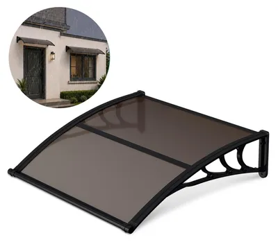 Produktbild von ISOISL Haustürvordach mit Regenrinne 150 x 100 cm, Polycarbonat, Schwarz/Braun