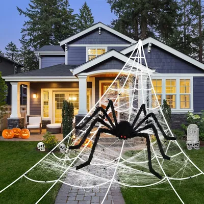 Obrázok produktu pre Dekorácia na Halloween – pavučina, vonkajšie použitie, záhrada, strašidelná atmosféra. Veľká súprava dekorácií na Halloween – pavučina, 5 metrov