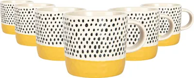 Produktbild von Nicola Spring Keramik-Kaffeetassen mit getauchten Punkten, 385 ml, Senfgelb, 6 Stück