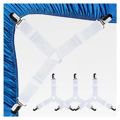 Produktbild von 4 Stück Bettlakenspanner Verstellbare Bettbefestigungen Dreieckige Lakenspanner Mit Metallclips Für Bettlaken Matratze Sofa Bügelbrett Weiß