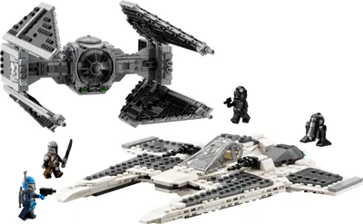 Produktbild von LEGO 75348 Star Wars Mandalorianischer Fang Fighter vs. TIE Interceptor Set, Starfighter Spielzeug zum Bauen für Kinder mit 3 Minifiguren, Droide und Dunkelschwert