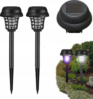 Image de 2x Lampe solaire de jardin 2 en 1 Outdoor 2 modes de fonctionnement LED + insecticide
