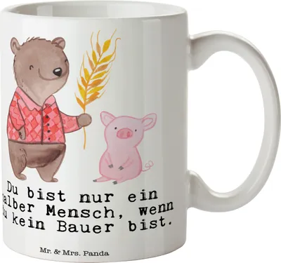 Produktbild von Mr. & Mrs. Panda Henkelpott Bauer Herz - Weiß - Geschenk, Farmer, Spruch, Kaffeebecher, Bauernhof, Trinkbecher, Tasse, Pott, Witzig, Kaffeetasse, haferl