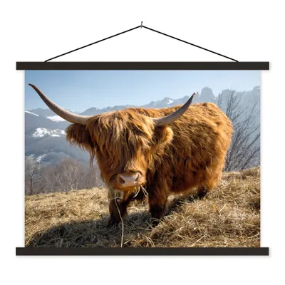 Produktbild von MuchoWow® Textilposter Schottischer Highlander - Berg - Schnee 120x90 cm mit schwarzem Rahmen - Aufhänger für Poster