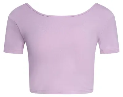 Produktbild von Damen Bluse mit Wickeldetail und offenem Rücken, kurze Ärmel, lila, Größe XS