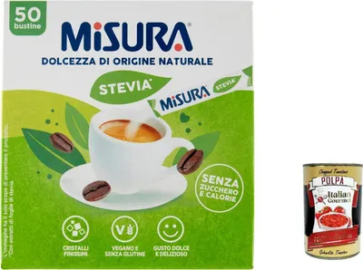 Produktbild von 6x Misura Stevia üßstoff natürlicher Herkunft, 50 Beutel + Italian Gourmet polpa 400g