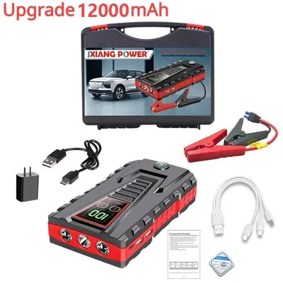 Produktbild von Auto Starthilfe Powerbank 12 V - Tragbarer Startbooster - Spitzenstrom >1200 A - 10000–12000 mAh - Für Benzin & Diesel - 5 Zellen - Standard