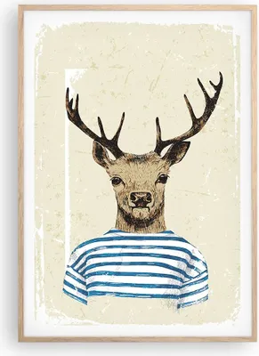 Produktbild von Gerahmtes Poster - Rahmen in heller Eiche - Hipster Anthropomorphismus Hirsch - 70x100 cm - Wand Bild - Wanddeko - Wandbilder - Wandposter - Bilderrahmen - Bilder - Kunstdruck - P2NPA70x100-4227
