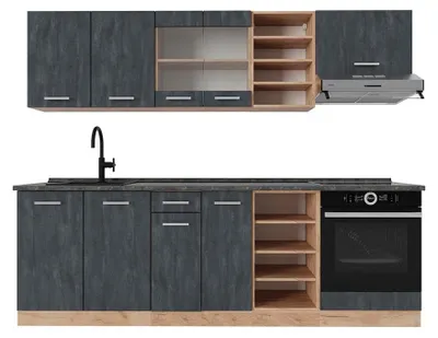 Produktbild von Küchenzeile Vicco R-Line Schwarz Beton/Goldkraft Eiche 240 cm AP Anthrazit, Model 47381