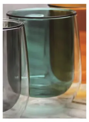 Image de 2 verres à thé à double paroi avec anse Kulplu Cift Camli Bardak 200 ml Vert foncé