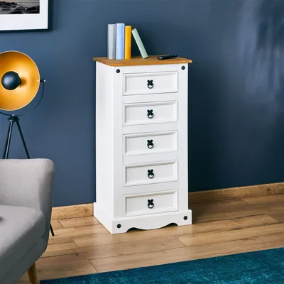 Produktbild von Kommode CAMPO mit 5 Schubladen, Mehrzweckschrank aus Kiefer massiv, Anrichte im Landhaus Stil