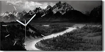 Produktbild von Wanduhr Leinwand Bild Uhr 60x30 Kunst Fluss Vintage dunkle Berge Retro - weiße Hände