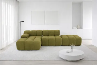 Image de Canapé d'angle modulaire Kaiser Möbel, avec repose-pieds, en forme de L, revêtement en velours Salvador, couleur olive, côté gauche, modèle Selia
