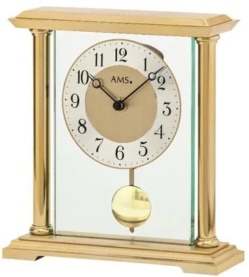 Immagine prodotto di AMS 1143 Orologio da tavolo al quarzo con pendolo in metallo dorato color ottone con vetro