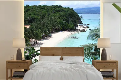 Produktbild von MuchoWow® Fototapete für Wohnzimmer oder Schlafzimmer Wandtapete Vinyl Motivtapete Palme - Philippinen - Strand - 240x240 cm - Schlafzimmer-Tapete