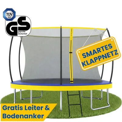Produktbild von Zero Gravity Trampolin 366x244 cm inkl. Leiter & 4 Bodenanker / Schneller Auf- und Abbau dank smartem Klappnetz / Max. 130 kg / Ultima 5 Fun-Edition