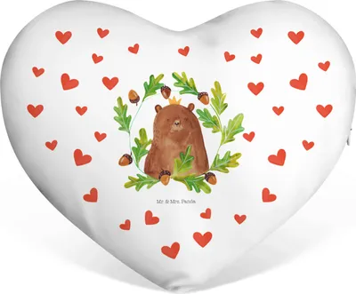 Produktbild von Mr. & Mrs. Panda Kuschelkissen Bär König - Weiß - Geschenk, Teddy, Liebe Kissen, Herz, Vatertag, Dekokissen, Papa, Sofakissen, Daddy, Dad, Bester