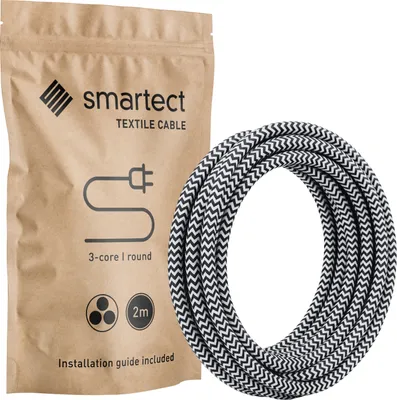 Produktbild von Textilkabel 2 m Schwarz Weiß 3 adrig rund Lampenkabel Stoffkabel Stromkabel