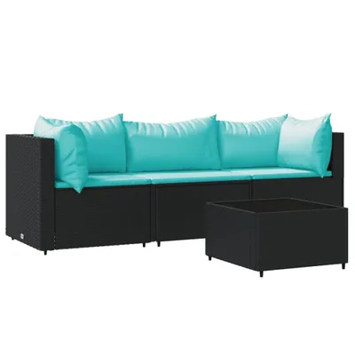 Produktbild von vidaXL 4-tlg. Garten-Lounge-Set mit Kissen Schwarz Poly Rattan