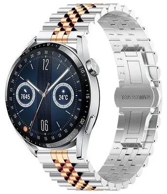 Produktbild von By Qubix Edelstahlarmband - Silber / Roségold - passend für Huawei Watch GT 6 / GT 6 pro - 46 mm