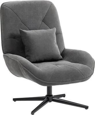 Produktbild von Relaxsessel drehbar mit Lendenkissen, Loungesessel Chenille-Optik, Dunkelgrau
