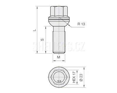 Obrázok produktu pre Skrutka kolesa M14x1,5x39 guľa R13 pohyblivá, kľúč 17, S17D39R13F-MW-BLACK, čierna, výška 63,5 mm