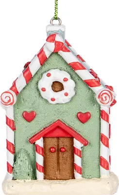 Produktbild von Clayre & Eef Weihnachtsanhänger Lebkuchenhaus 6x4x8 cm Grün Kunststoff