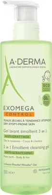 Productafbeelding van A-DERMA Exomega Control Hydraterende reinigingsgel voor de droge, atopische huid, 2-in-1, 500 ml